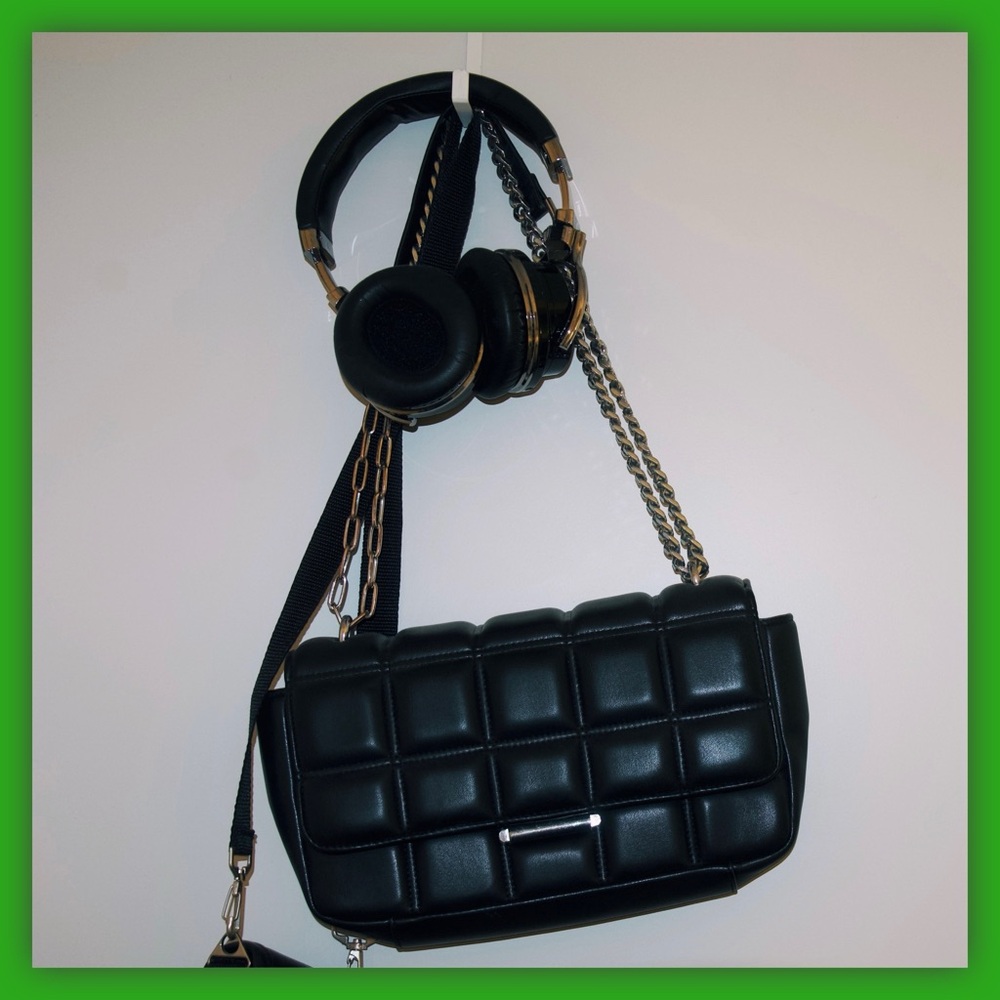 Zara Black Quilted Crossbody Shoulder Bag with Chain Strap